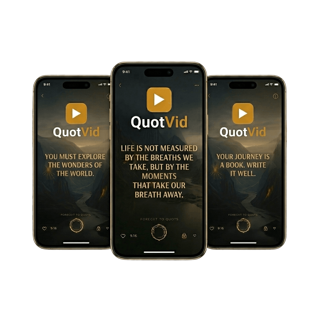 QuotVid AI quote video generator — phone mockups showing branded short-form videos with live preview