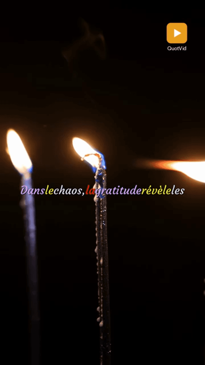 Candle-lit French quote video still with QuotVid branding